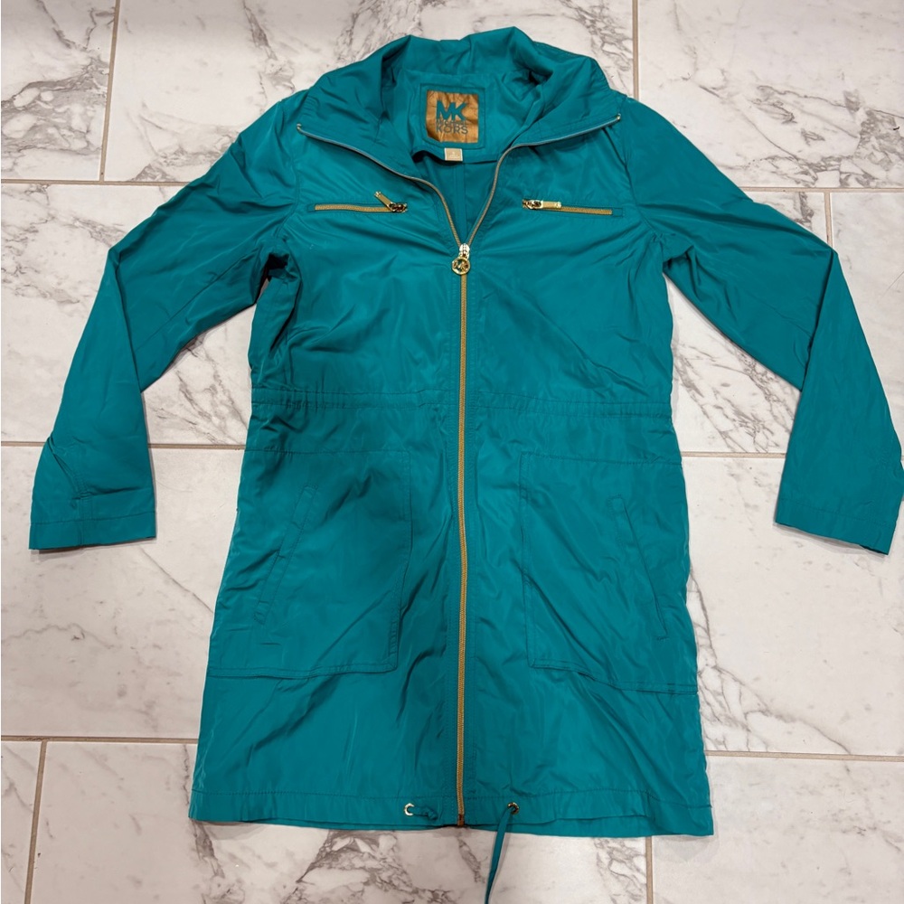 Michael Kors Blue Utility Jacket with Long Sleeves and Full-Length Zipper